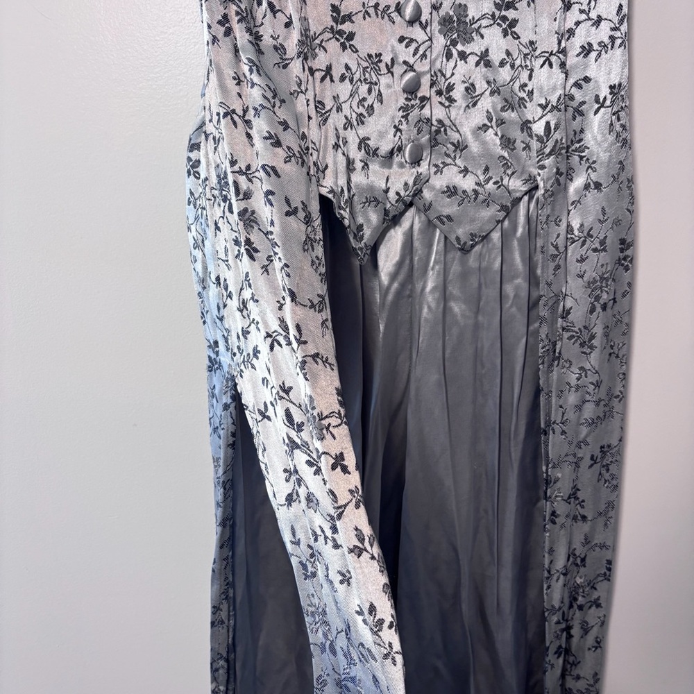 Amanda Lane Vintage Silver Floral Jacquard Satin 2 Piece Vest Pants Set Size 10 - Picture 5 of 15